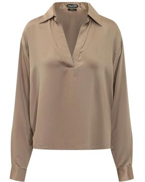 Tom Ford Overhemden ,Grijs ,Satijn Stretch Silk Satin Polo - Naturel