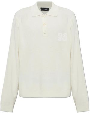 DSquared² Lange Mouwen Wollen Polo - Wit