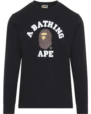A Bathing Ape College Langarm-T-Shirt - Schwarz
