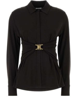 Ferragamo Overhemden ,Bruin ,Stretch Viscose Shirt - Zwart