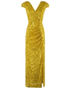 Nenette Abito lungo con paillettes e drappeggio - Giallo