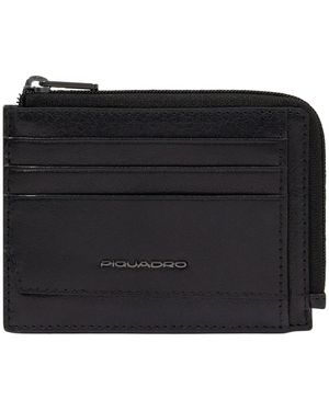 Piquadro Accessoires ,Zwart ,Leer Ritsportemonnee Met Documenthouder
