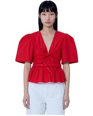 Ganni Bluse Aus Baumwollpopeline Mit Schleife - Rot