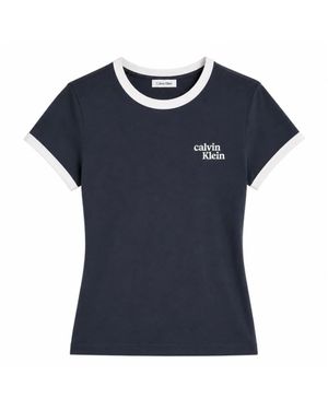 Calvin Klein Tops ,Blauw ,Katoen 1989 Logo Slim Ringer Tee