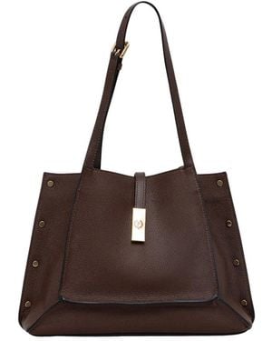 Pollini Studded Pebbled Tote Bag - Bruin