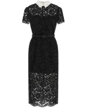 Self-Portrait Kleedjes ,Zwart ,Polyester Jurk Met Kanten Kraag En Midi-Lengte