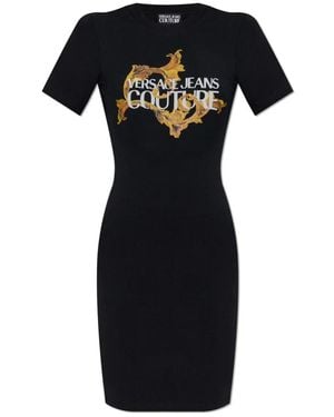 Versace Jeans Couture Kleid Mit Druck Und Schimmernden Applikationen - Schwarz