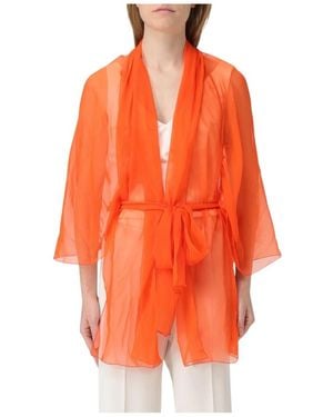 Alberta Ferretti Silk Wrap Cardigan Sheer Jacket - Oranje