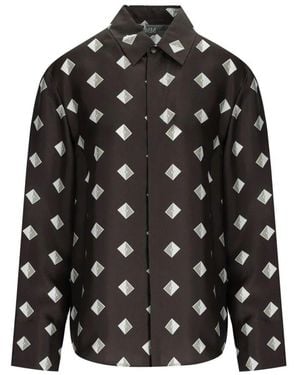 Max Mara Seiden Zelig Braun Diamantmuster Hemd - Schwarz