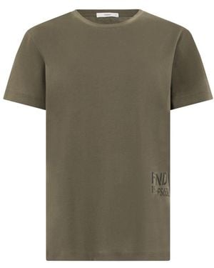 Fendi Tops ,Groen ,Katoen T-Shirt Met Ronde Hals En Logo