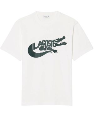 Lacoste Tops ,Wit ,Katoen T-Shirt Met Ronde Hals