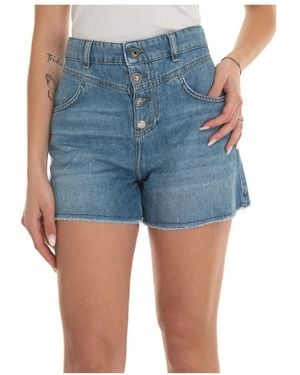 Liu Jo Hoge Taille Katoenen Shorts Met Logo - Blauw