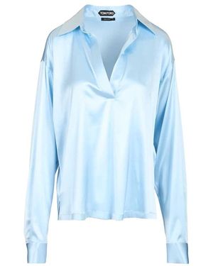 Tom Ford Stretch Seidensatin-Polohemd - Blau