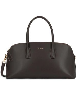 Kazar Ledertaschen Mit Abgerundeten Linien Und Goldenem Logo - Schwarz