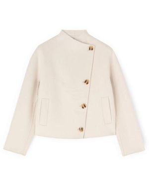 mötivi Jassen ,Wit ,Wol Pea Coat Met Asymmetrische Sluiting - Naturel
