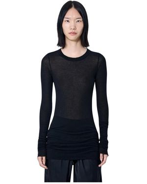 Rick Owens Tops ,Zwart ,Long Sleeve Sheer Knit Top