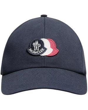 Moncler Logo Cotton Gabardine Baseball Cap - Blauw