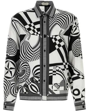 Versace Informele Overhemd Zijde Twill Optical Teatro Foulard P - Zwart