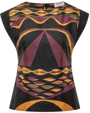 PUCCI Tops ,Veelkleurig ,Dune Print Zijden Top - Zwart