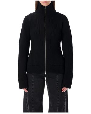 Maison Margiela Truien & Vesten ,Zwart ,Wol Wollen Cardigan Met Ritssluiting - Blauw