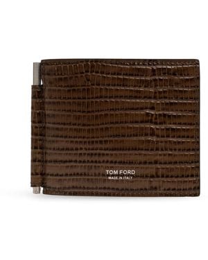 Tom Ford Accessoires ,Bruin ,Leer T Line Portemonnee Met Geldclip