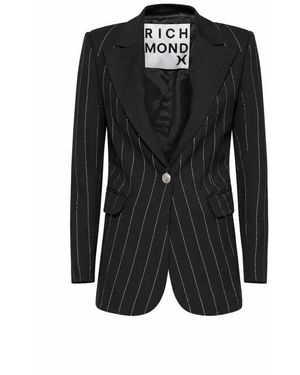 RICHMOND Jassen ,Zwart ,Leer Enkelrijige Blazer Met Verticale Strepen