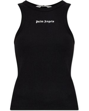 Palm Angels Tops ,Zwart ,Classic Logo Fitted Tank Top