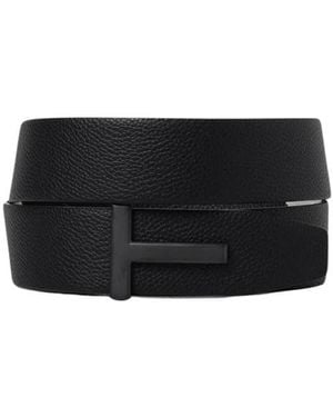 Tom Ford Schwarzes Leder T-Schnalle Gürtel