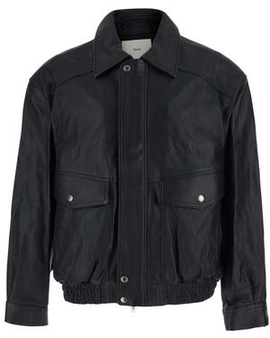 DUNST Jassen ,Zwart ,Leer Oversized Vintage Leren Blouson