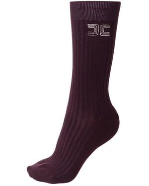 Elisabetta Franchi Bordeaux Wol Ribbel Sokken - Paars