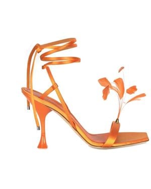 3Juin Sandalias De Tacón Alto Adornadas Con Plumas, Mujer, Talla - Naranja