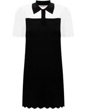 Twinset Kleedjes ,Veelkleurig ,Polo Van Gebreide Stof Tweekleurig - Zwart