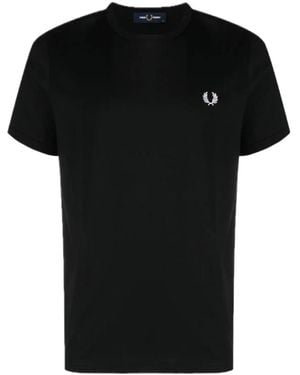 Fred Perry Ringer Schwarzes Logo Baumwoll-T-Shirt