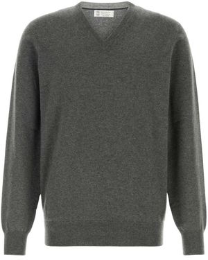 Brunello Cucinelli V-Neck Strickware - Grau
