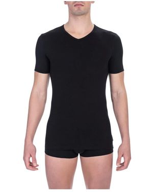 Bikkembergs Tops ,Zwart ,Katoen V-Hals T-Shirt