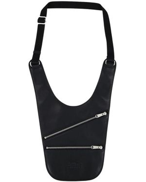 MM6 by Maison Margiela Schwarze Leder-Schultertasche Mit Frontreißverschlusstaschen