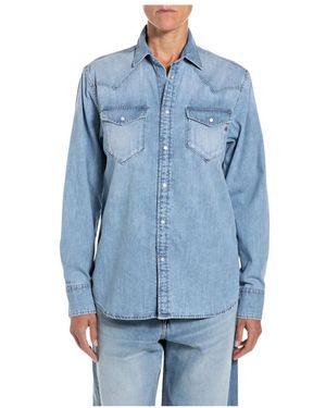 Replay Overhemden ,Blauw ,Denim Western Denim Shirt