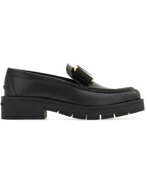Ferragamo Schwarze leder slip-on schuhe mit schleife