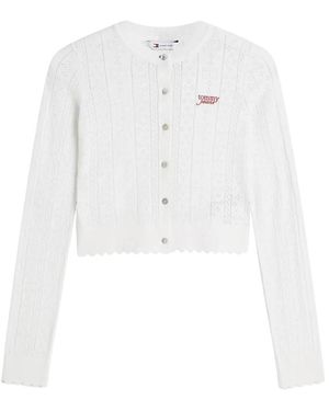 Tommy Hilfiger Slim Pointelle Flag Cardigan - Wit