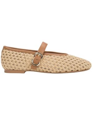 Frau Geweven Ballerina's Met Leren Rand En Gouden Gesp Er00119946 - Naturel