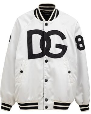 Dolce & Gabbana Varsity Bomber With Dg Logo Oversize - White