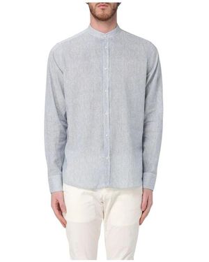 Manuel Ritz Gestreiftes Mandarin-Kragenhemd - Blau
