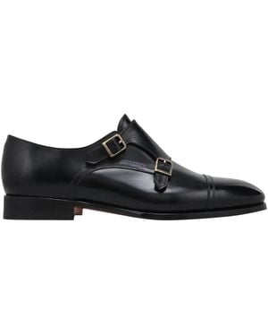 Santoni Schwarzer Lederslipper Doppelschnalle Schuhe