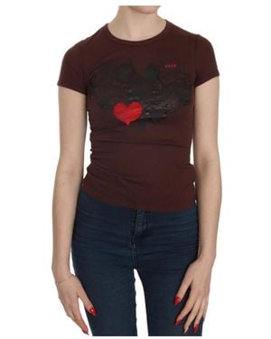 Exte Tops ,Bruin ,Katoen Crew Neck Short Sleeve Top - Zwart