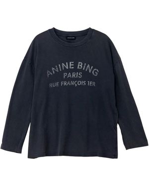 Anine Bing Tops ,Zwart ,Katoen Ivan Long Sleeve T-Shirt - Blauw