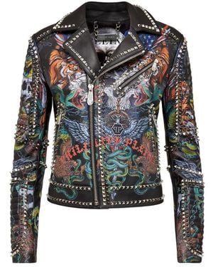 Philipp Plein Leather Jackets - Verde