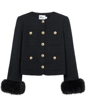 Self-Portrait Bouclé Jacke Mit Pelzbündchen - Schwarz