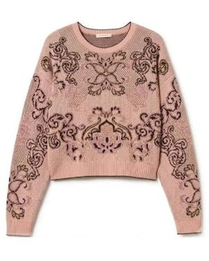 Twinset Truien & Vesten ,Roze ,Wol Geborduurd Gebreid Trui