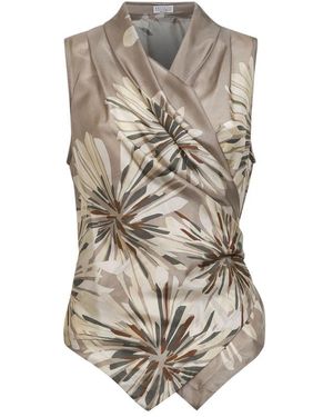 Brunello Cucinelli Tops ,Veelkleurig ,Mouwloze Wikkel Top - Naturel