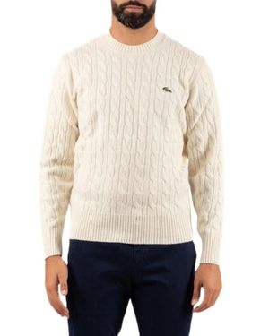 Lacoste Truien & Vesten ,Wol Kabelgebreide Wollen Trui Met Ronde Hals - Wit